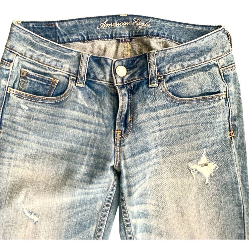 American Eagle Women's Distressed Hipster Boot Cut Jeans Low Rise Size 28 W - Picture 3 of 9